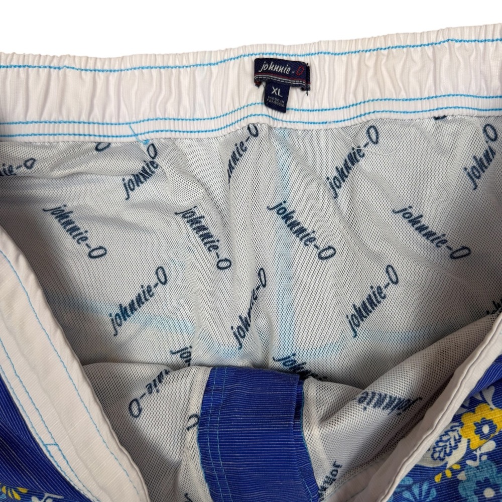 Johnnie-O Mens Blue Floral Board Shorts Swim Trunks XL Royal Blue Drawstring - Picture 2 of 5